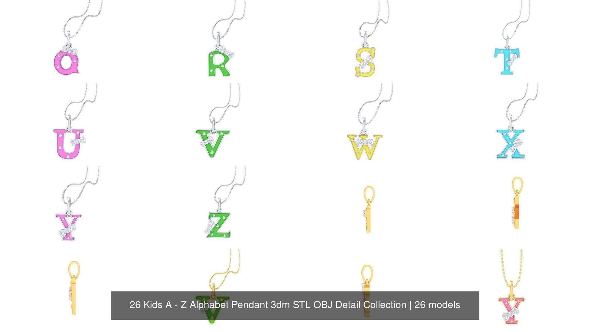 26 Kids A - Z Alphabet Pendant 3dm STL OBJ Detail Collection _2