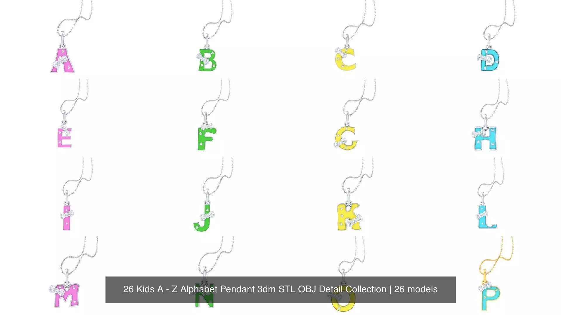 26 Kids A - Z Alphabet Pendant 3dm STL OBJ Detail Collection _0