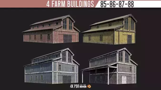 85-86-87-88 - Farm Buildings 4K PBR GameReady Low-poly 3D model