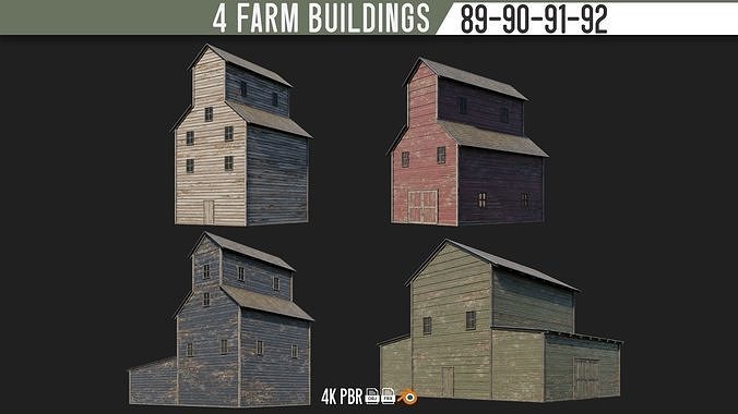 89-90-91-92 - Farm Buildings 4K PBR GameReady Low-poly 3D model