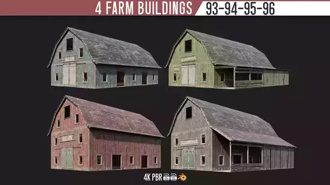 93-94-95-96 - Farm Buildings 4K PBR GameReady Low-poly 3D model