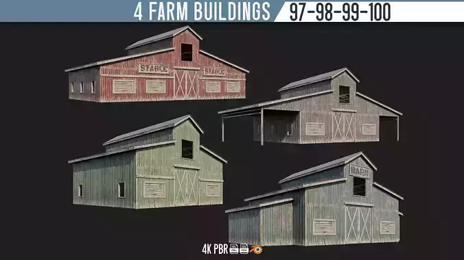 97-98-99-100 - Farm Buildings 4K PBR GameReady Low-poly 3D model