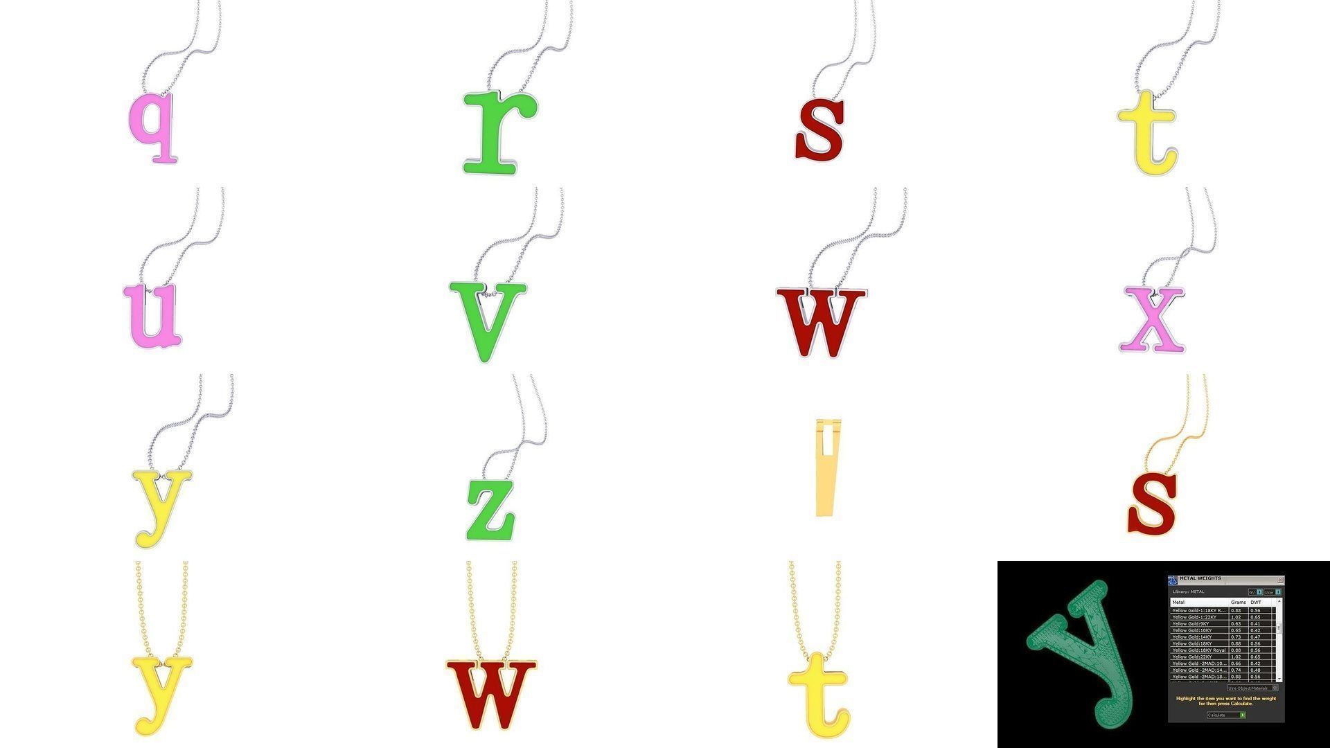 26 Kids Alphabet A-Z Pendants 3dm STL OBJ Details Collection _1