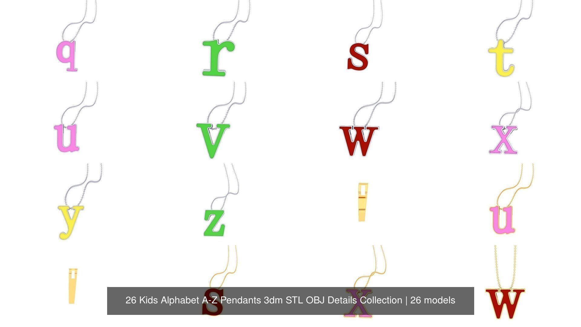 26 Kids Alphabet A-Z Pendants 3dm STL OBJ Details Collection _2