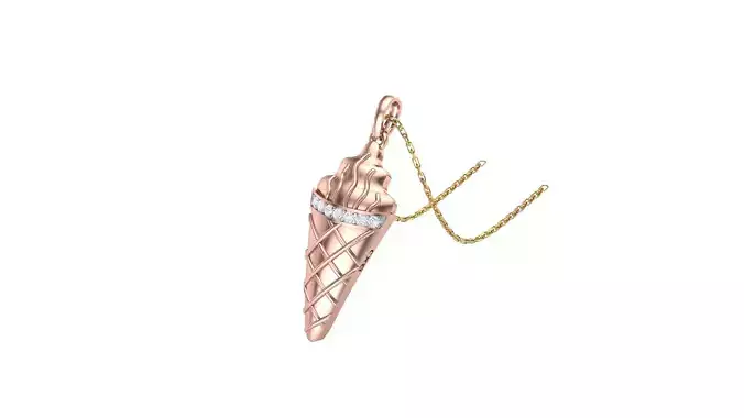 Pendants 3dm STL OBJ FBX Renders Details ice cream cone pendant in rose gold
