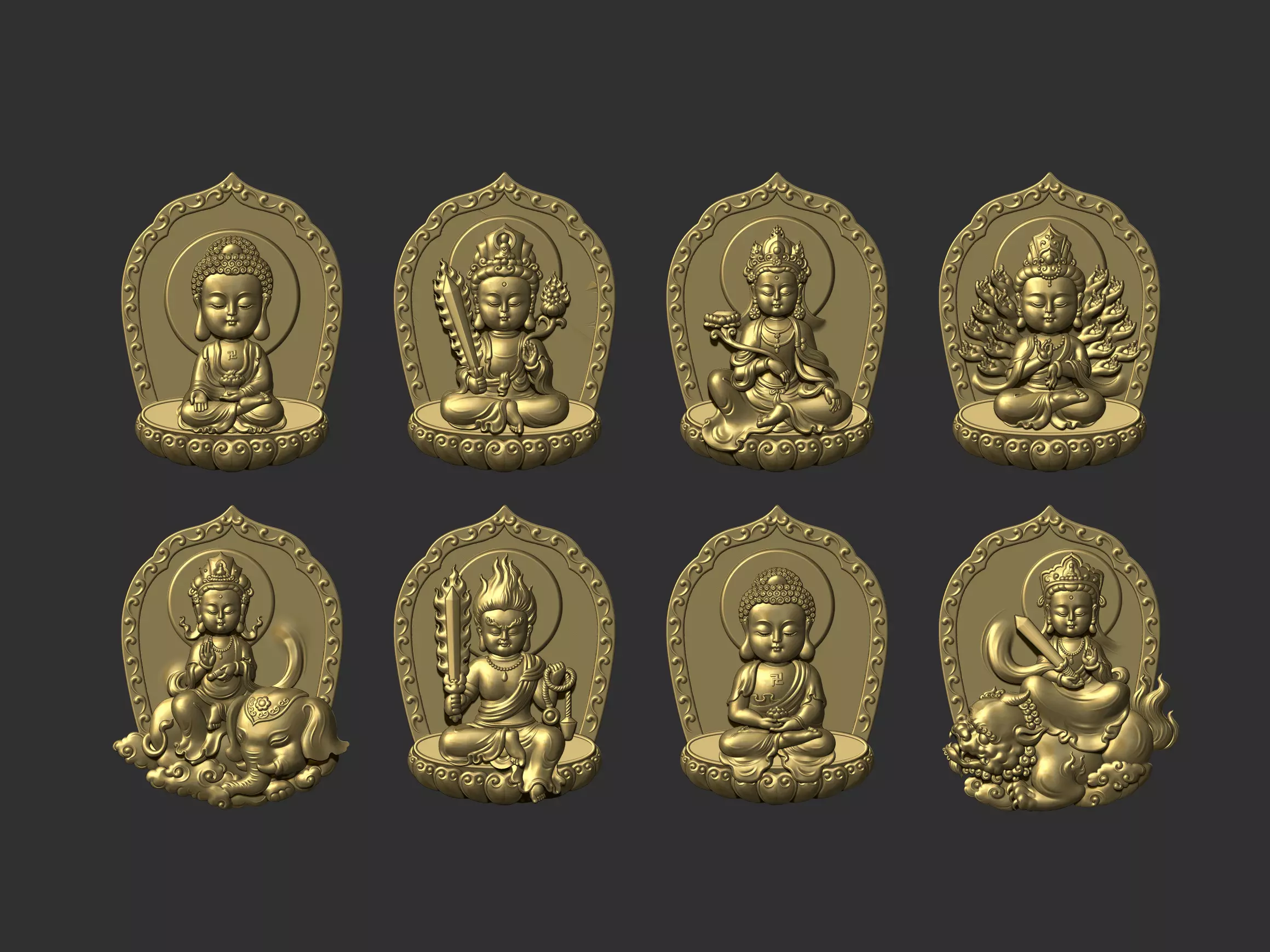 eight buddhas 3D print model