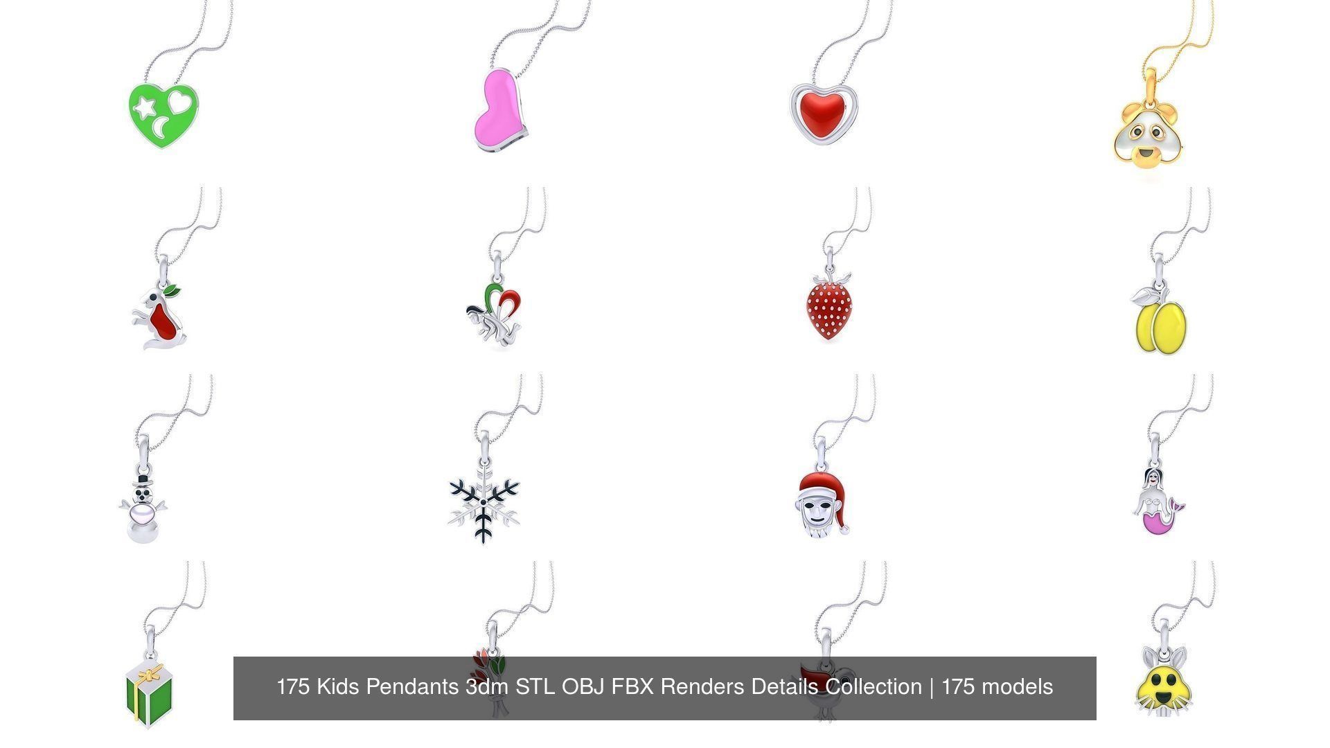 175 Kids Pendants 3dm STL OBJ FBX Renders Details Collection _18