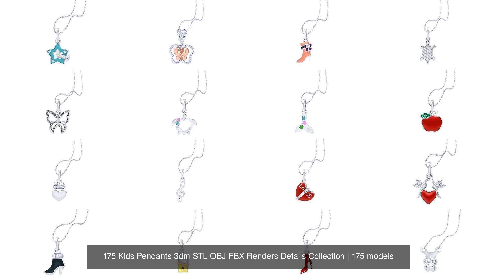 175 Kids Pendants 3dm STL OBJ FBX Renders Details Collection _4