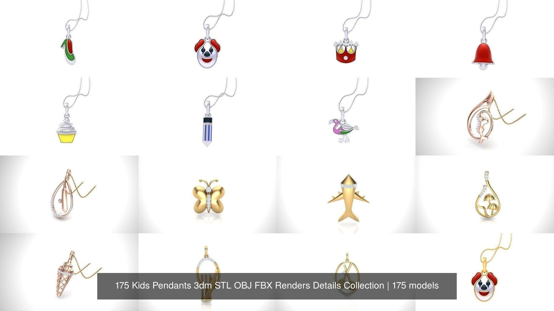 175 Kids Pendants 3dm STL OBJ FBX Renders Details Collection _20