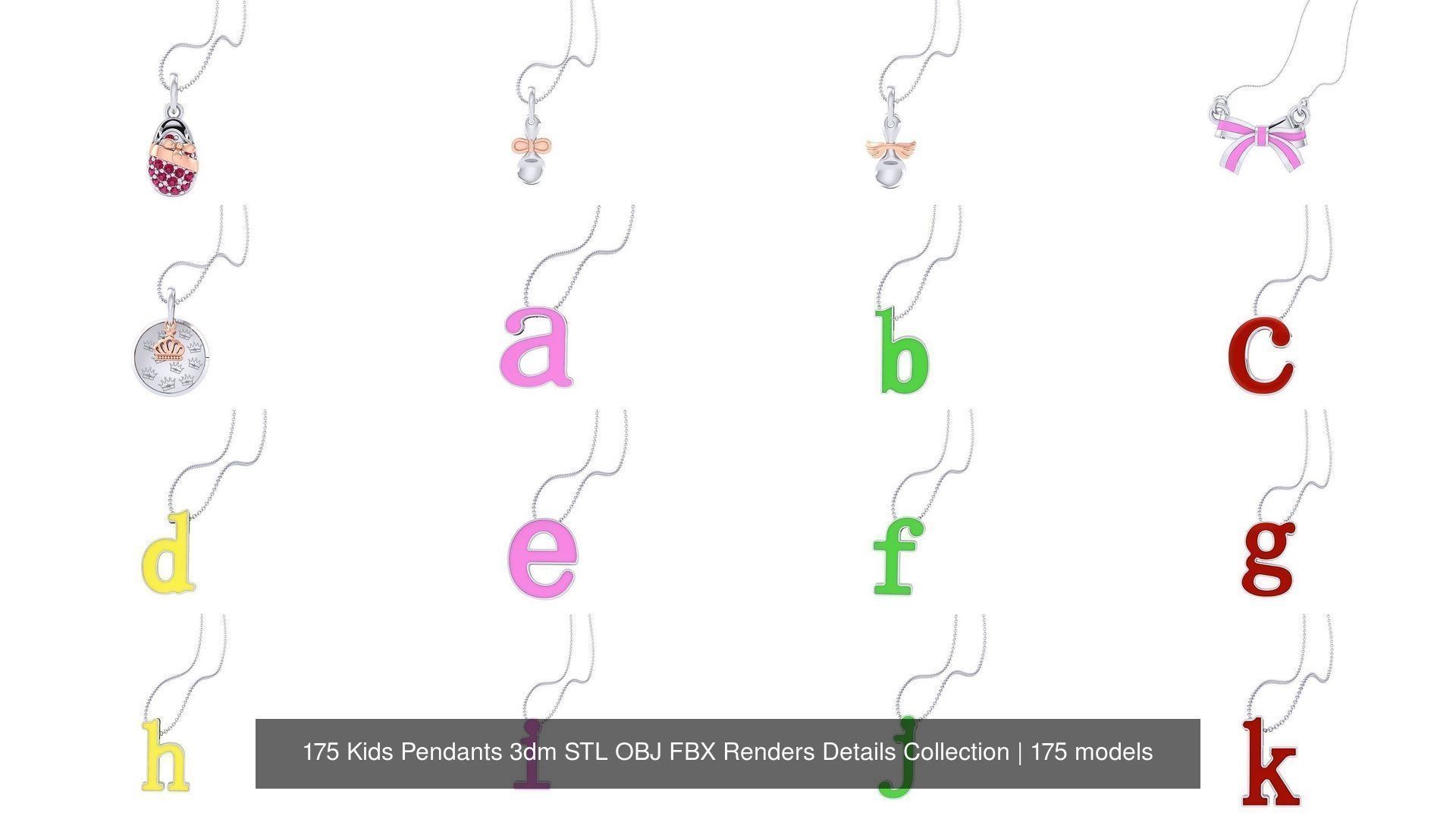 175 Kids Pendants 3dm STL OBJ FBX Renders Details Collection _14