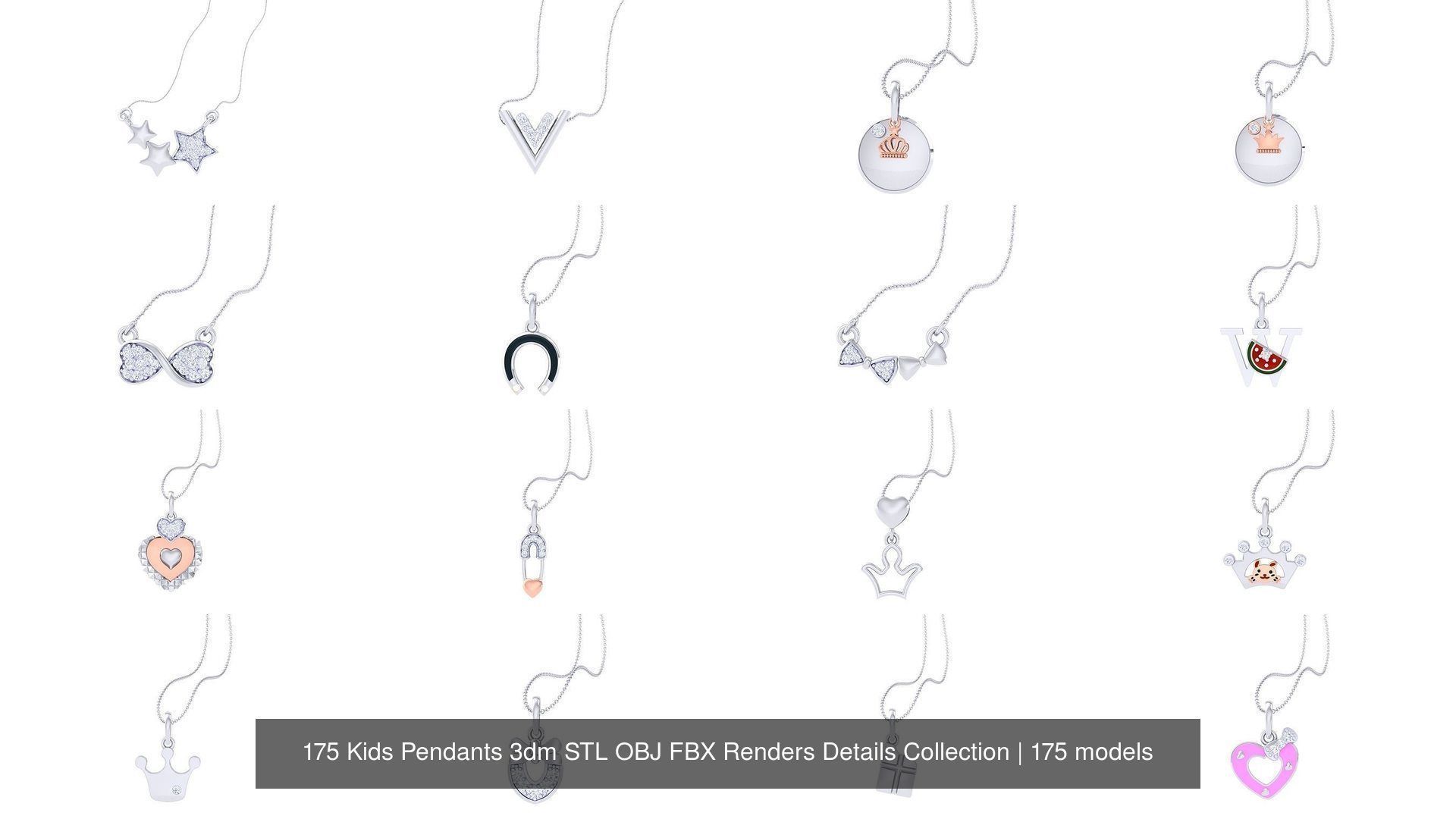 175 Kids Pendants 3dm STL OBJ FBX Renders Details Collection _2