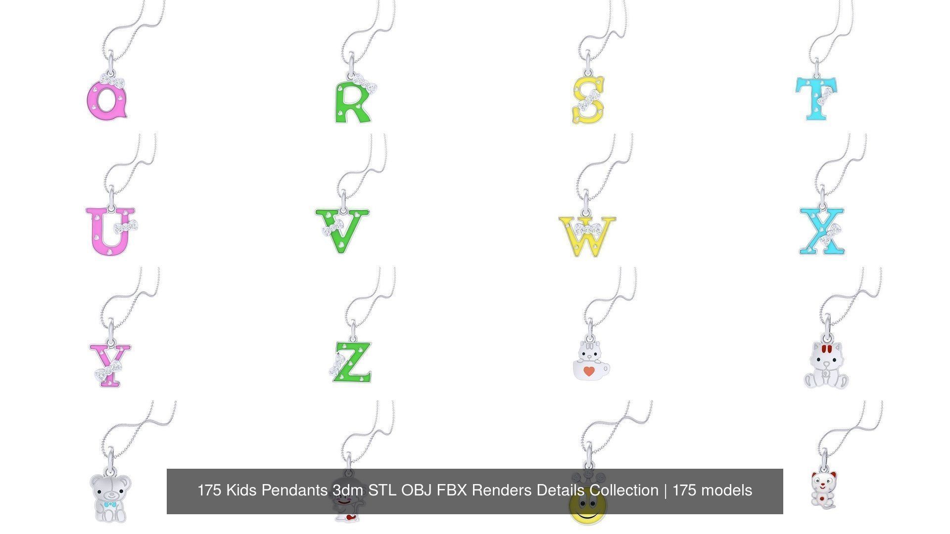 175 Kids Pendants 3dm STL OBJ FBX Renders Details Collection _8