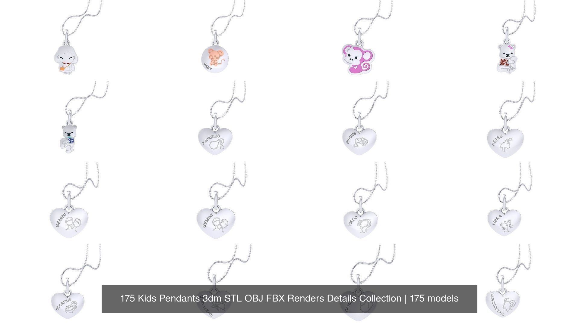 175 Kids Pendants 3dm STL OBJ FBX Renders Details Collection _10