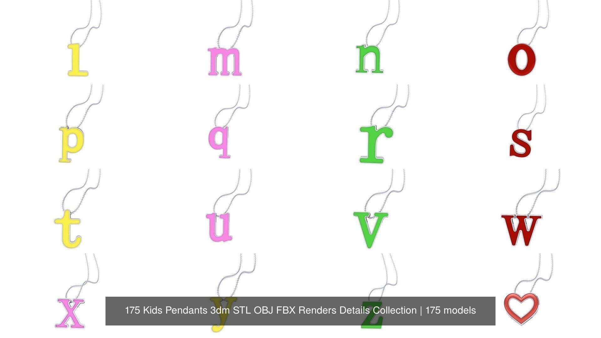 175 Kids Pendants 3dm STL OBJ FBX Renders Details Collection _16