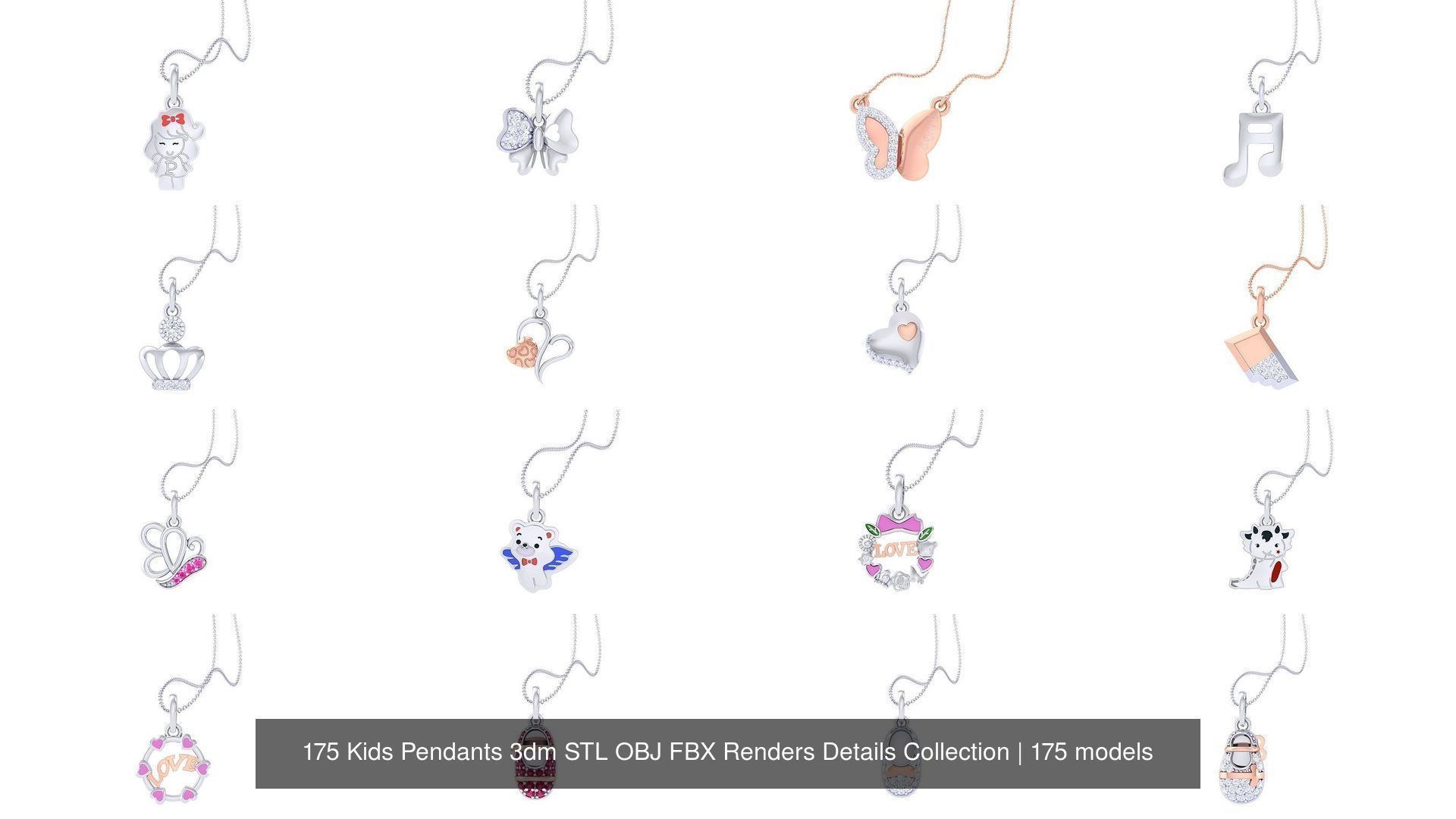 175 Kids Pendants 3dm STL OBJ FBX Renders Details Collection _12