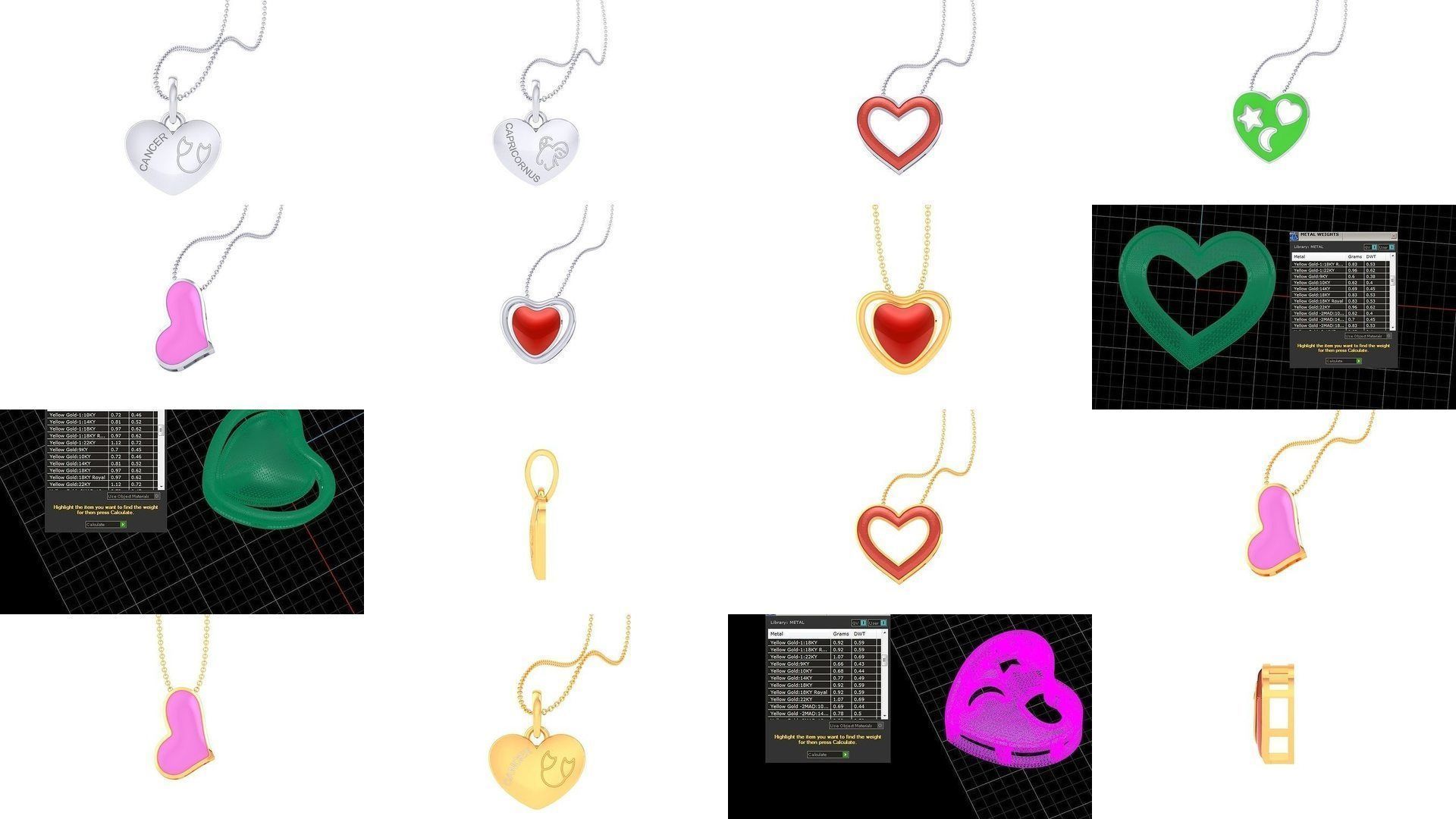 22 Kids Heart Pendants 3dm STL OBJ FBX Render Details Collection _1