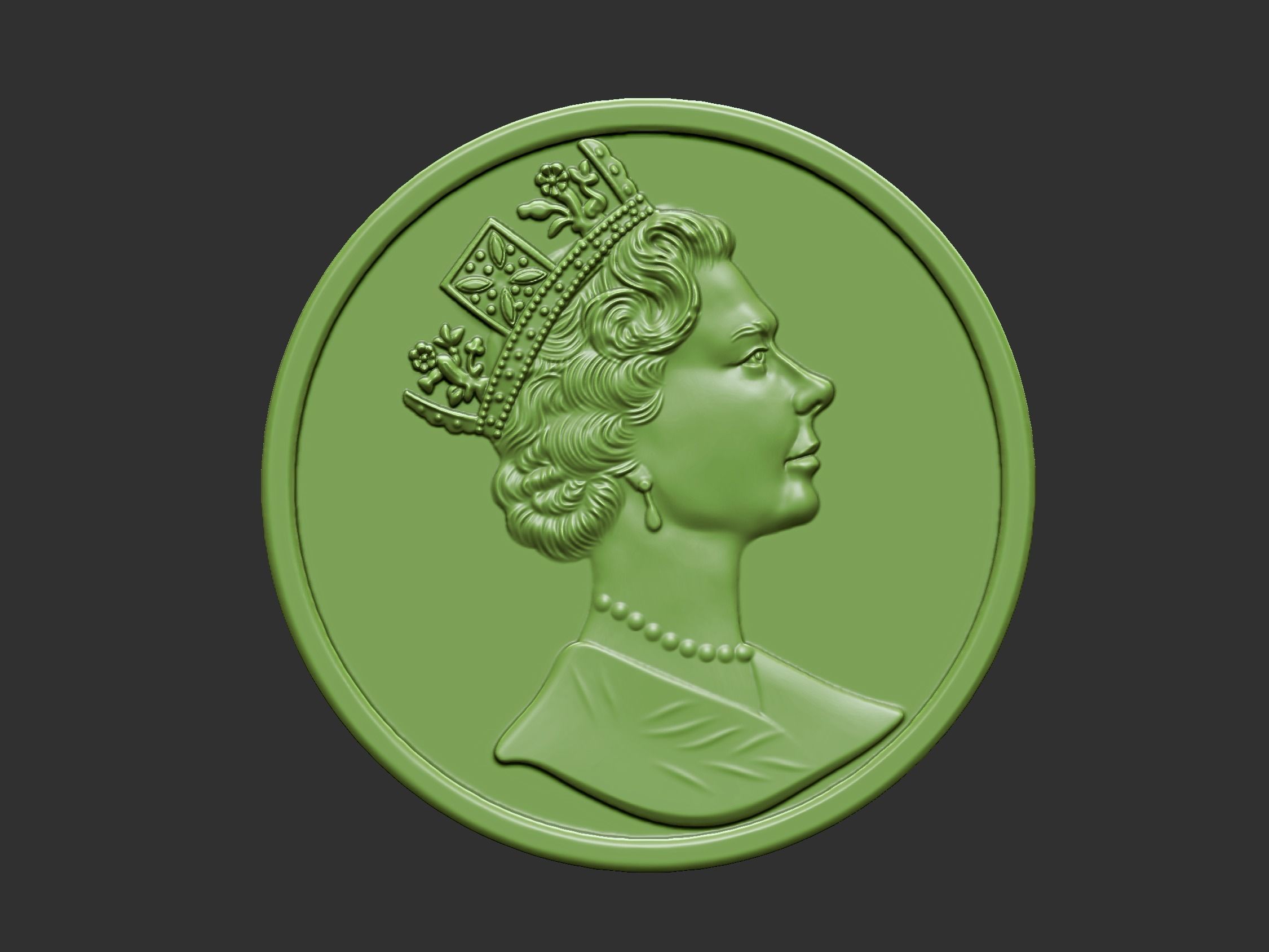 Elizabeth coin with face of queen 3D print model_1