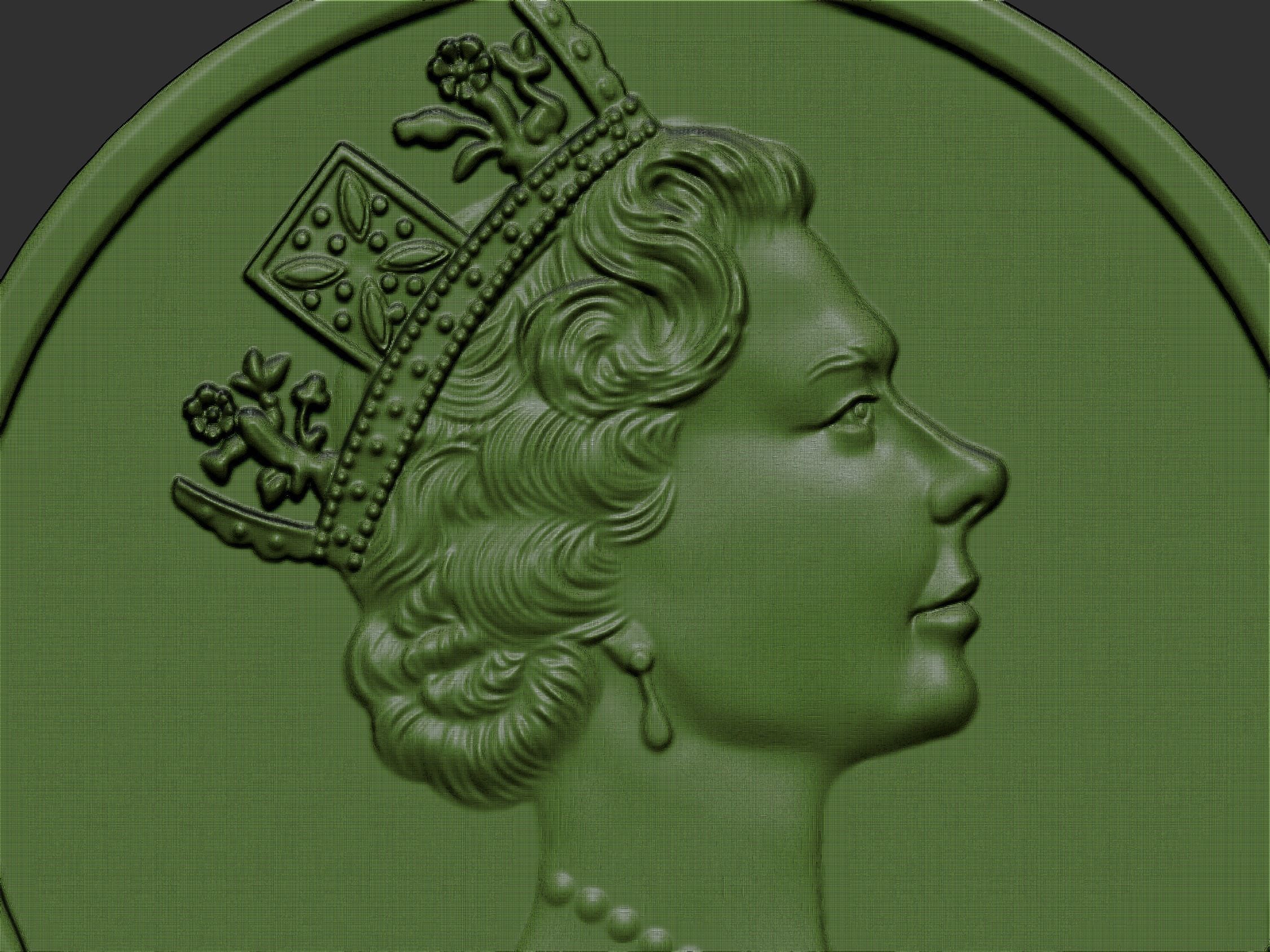 Elizabeth coin with face of queen 3D print model_6