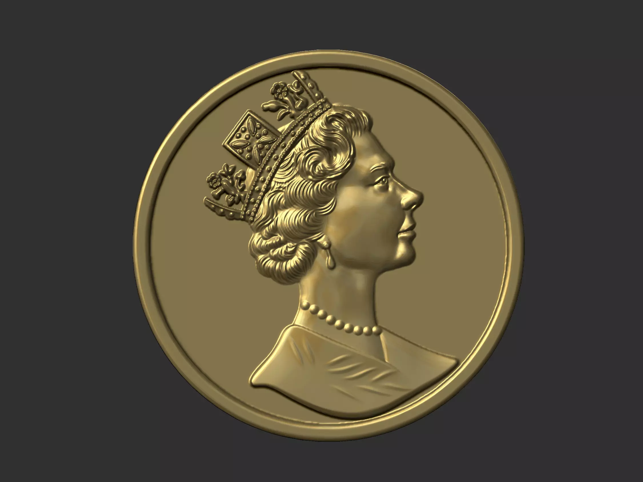 Elizabeth coin with face of queen 3D print model_0