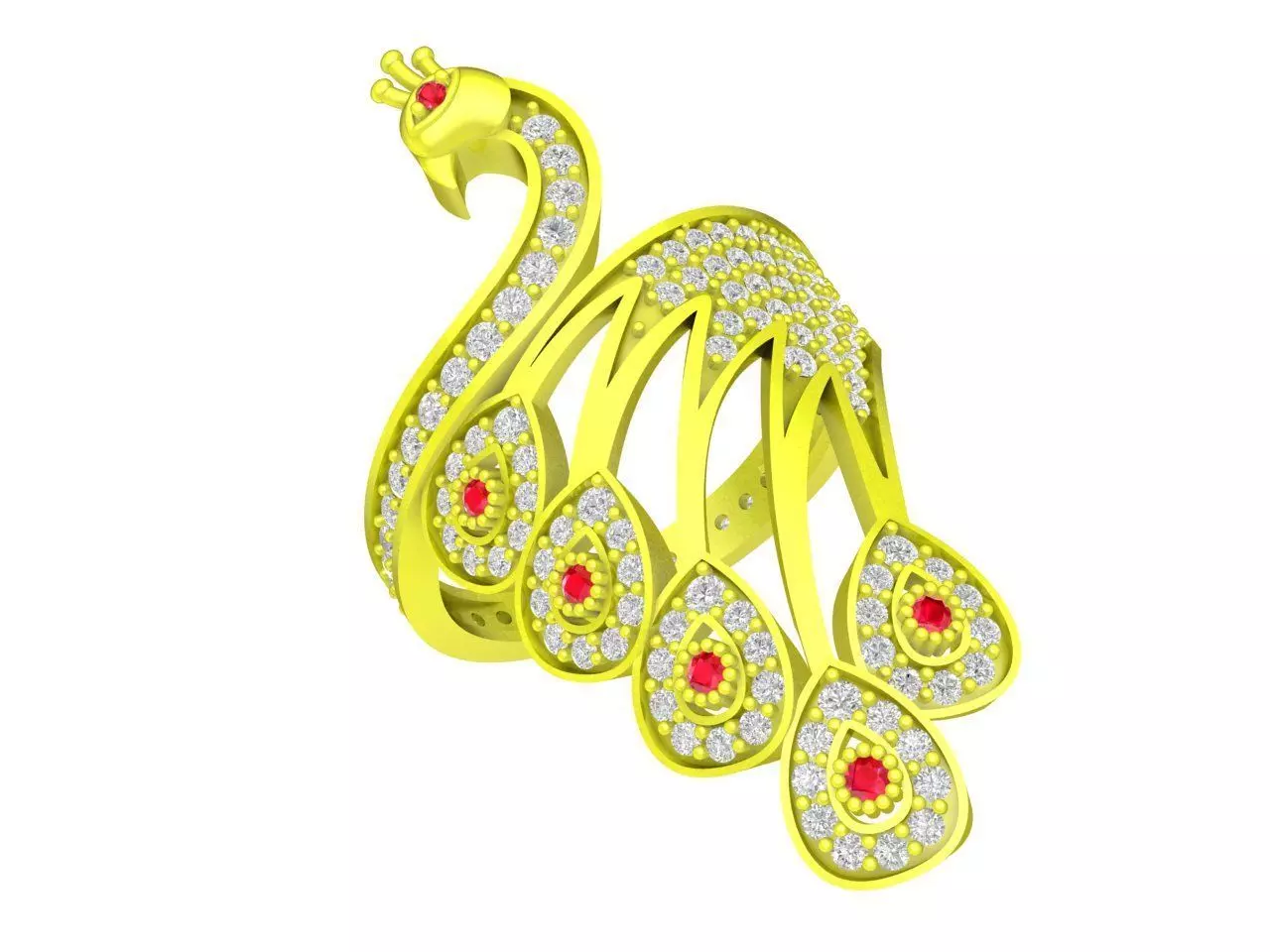 A4643 Diamond Peacock Women Ring 3D print model