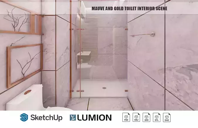 Mauve and gold toilet interior scene
