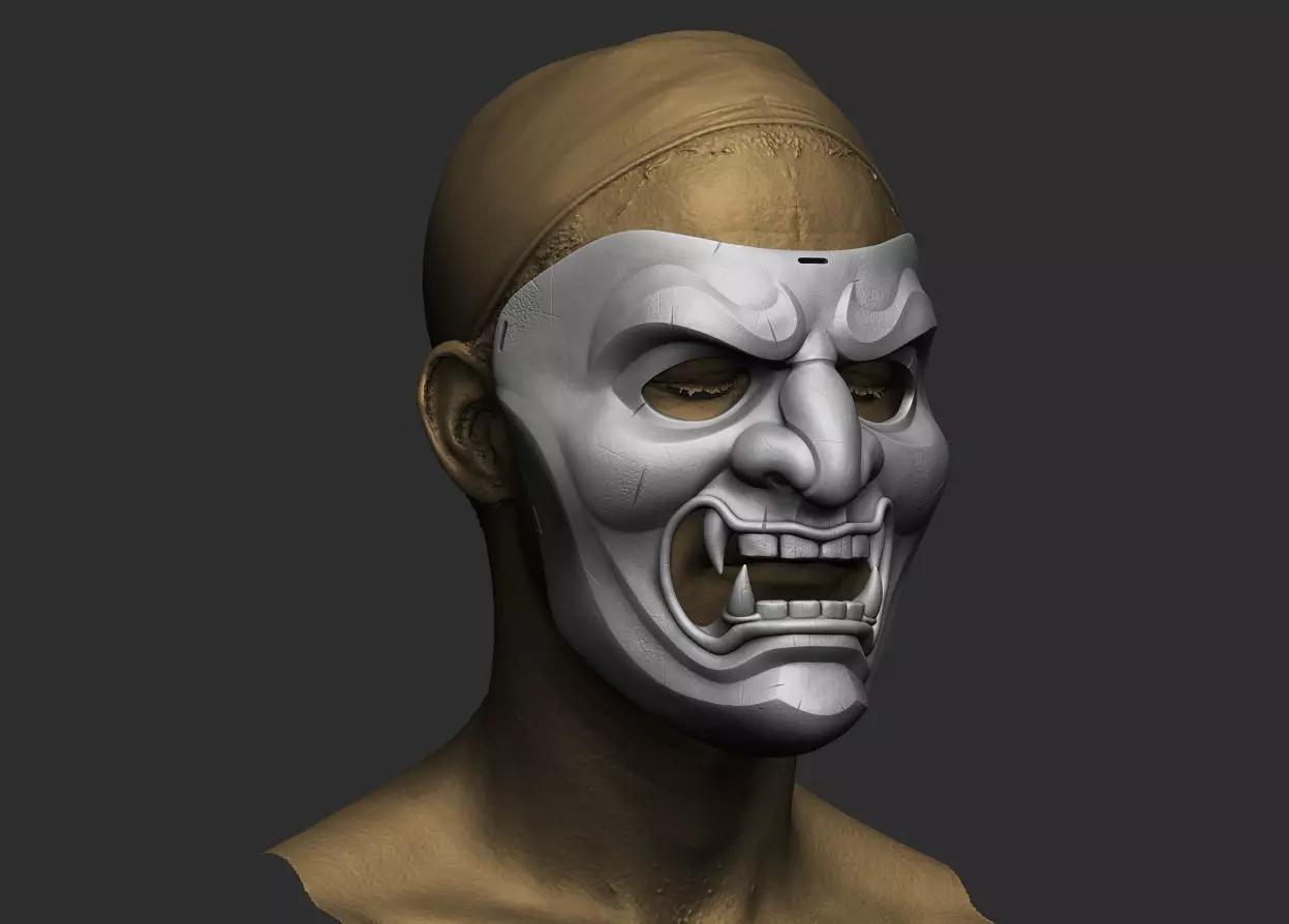 Mempo Japanese Samurai Mask 3D print model_0