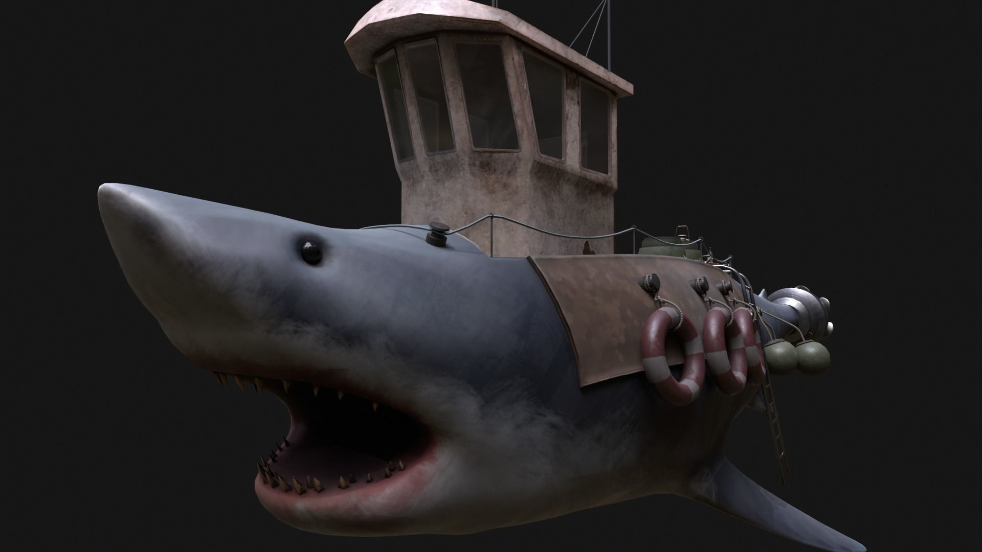 Shark Ship Low-poly 3D model_17