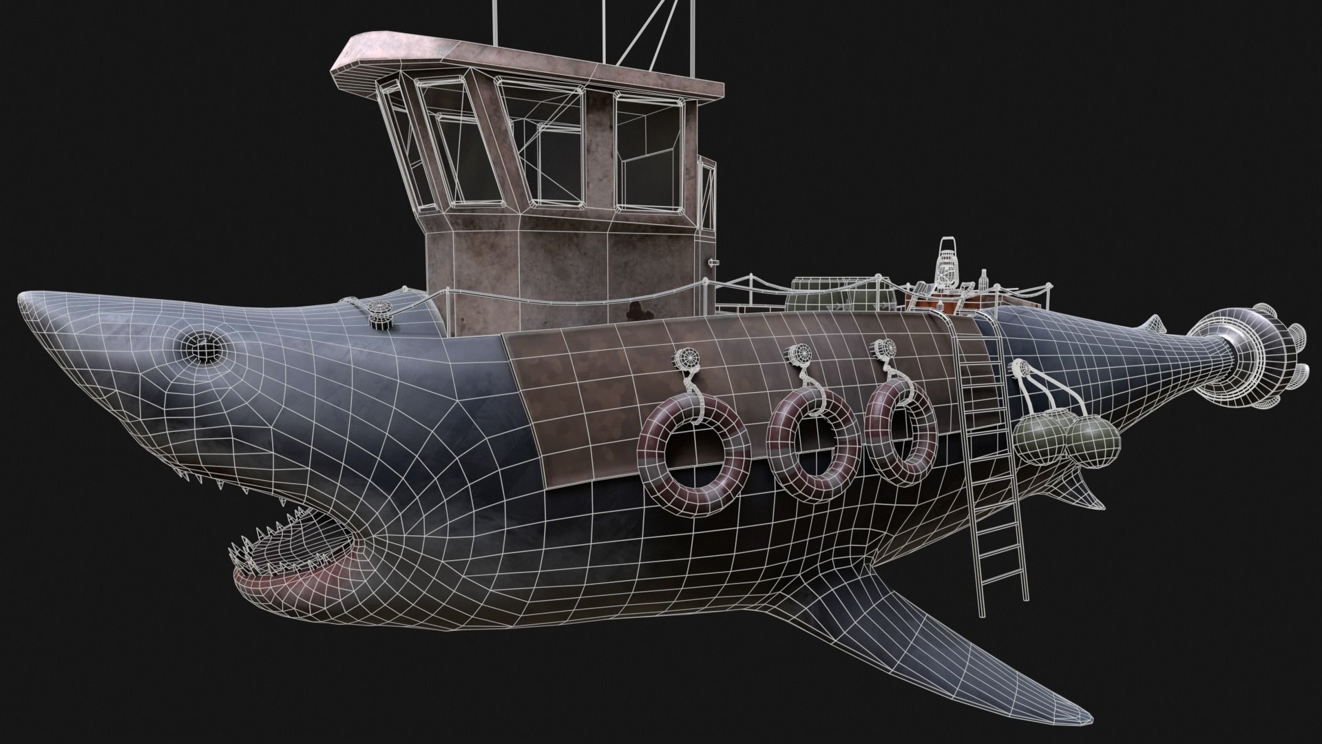 Shark Ship Low-poly 3D model_15