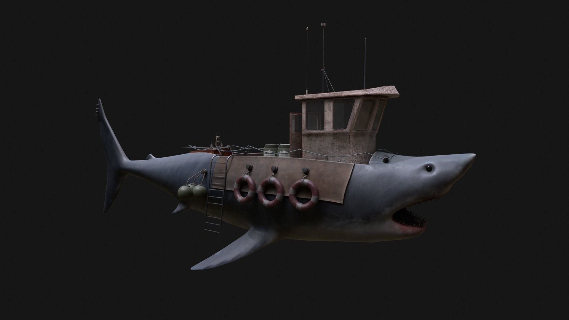 Shark Ship Low-poly 3D model_21
