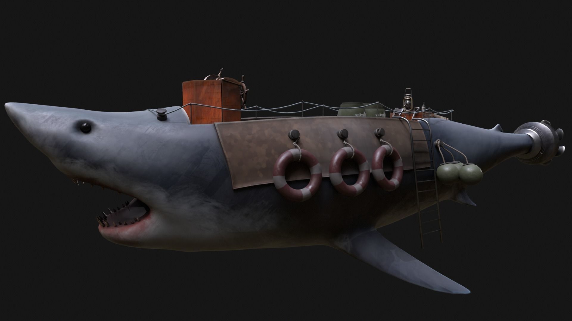 Shark Ship Low-poly 3D model_13