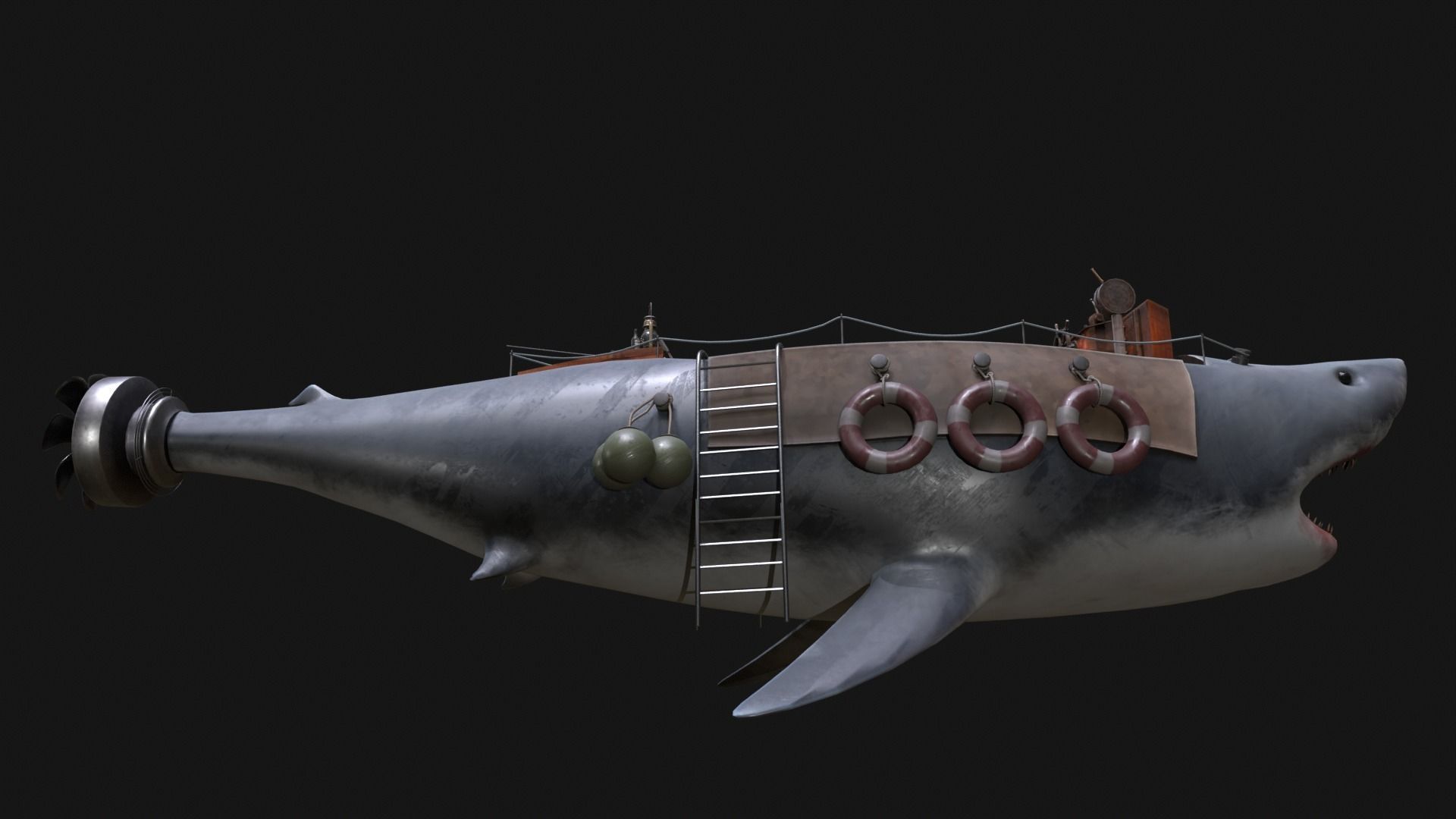 Shark Ship Low-poly 3D model_9