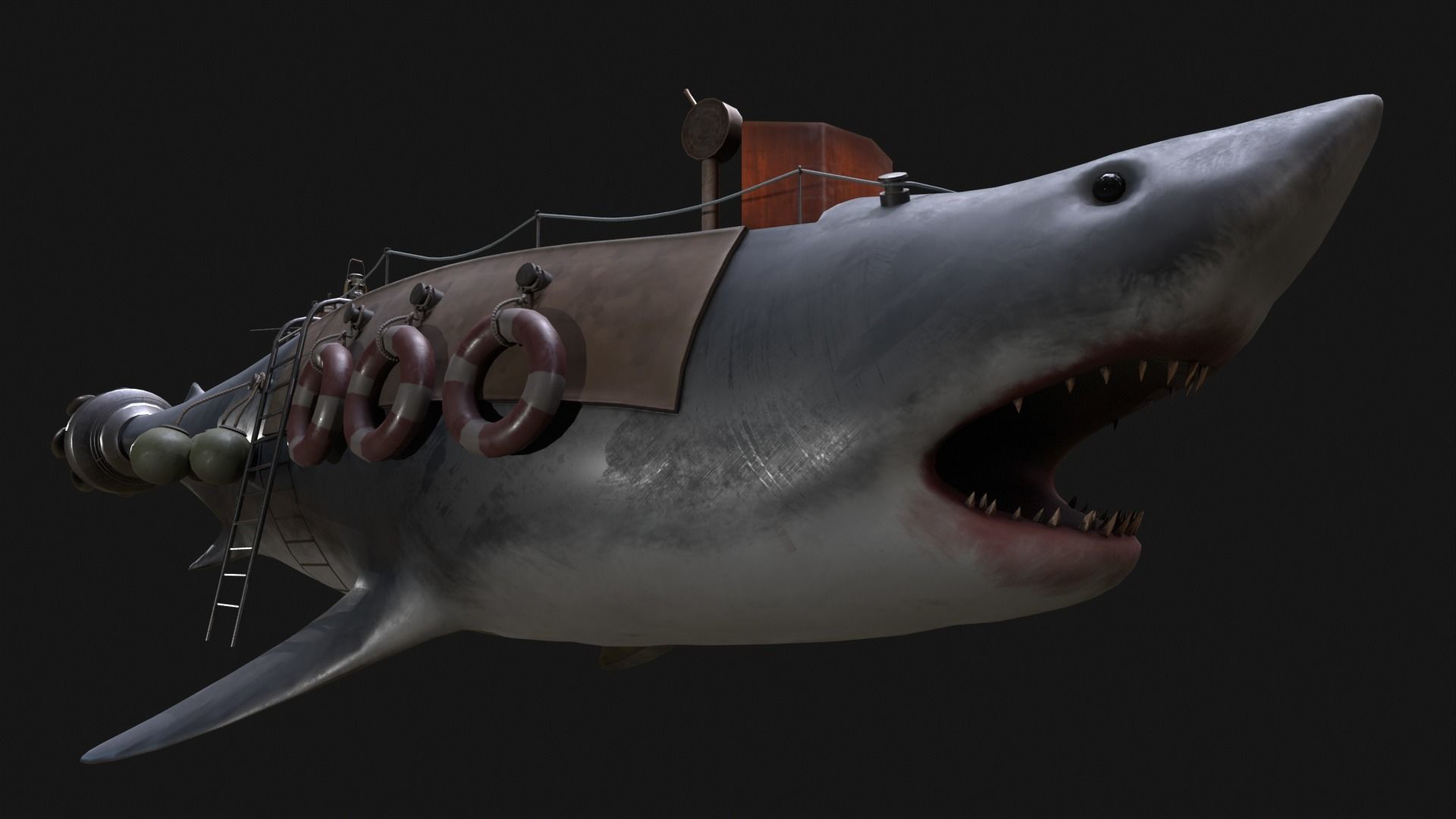 Shark Ship Low-poly 3D model_10