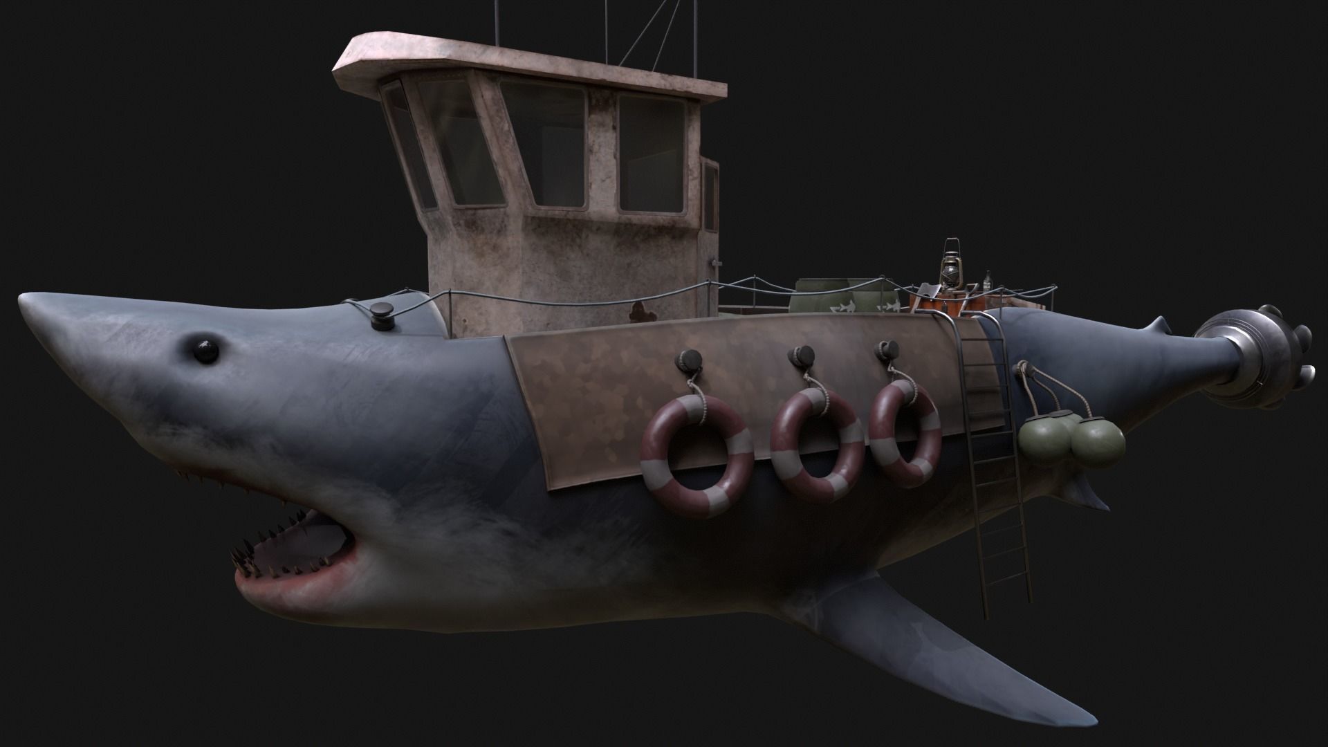 Shark Ship Low-poly 3D model_14