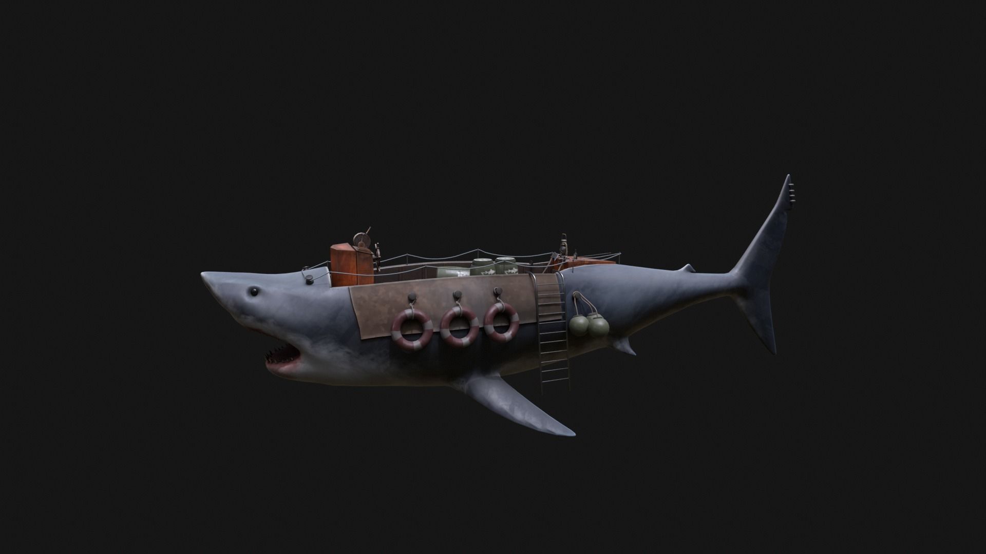 Shark Ship Low-poly 3D model_29