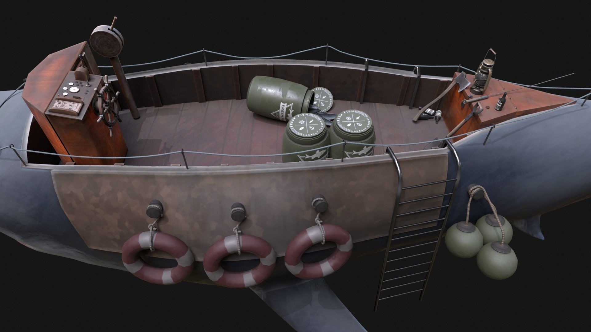 Shark Ship Low-poly 3D model_11