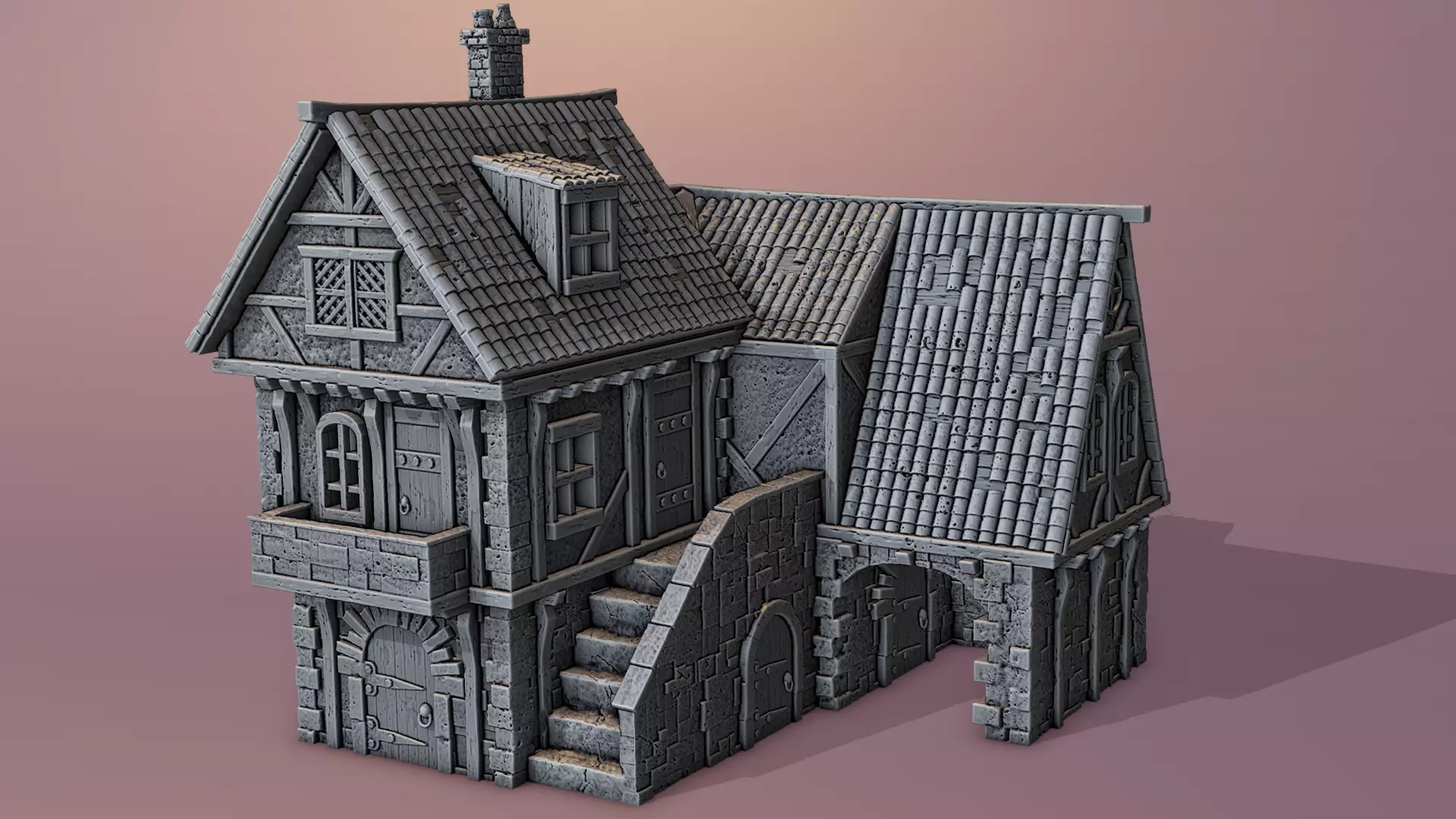 Medieval house 3D print model_0