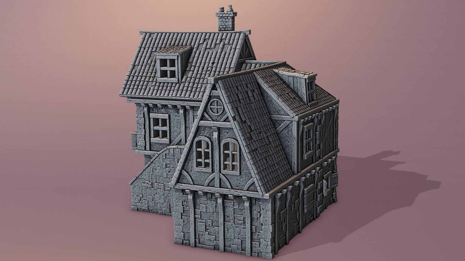Medieval house 3D print model_2