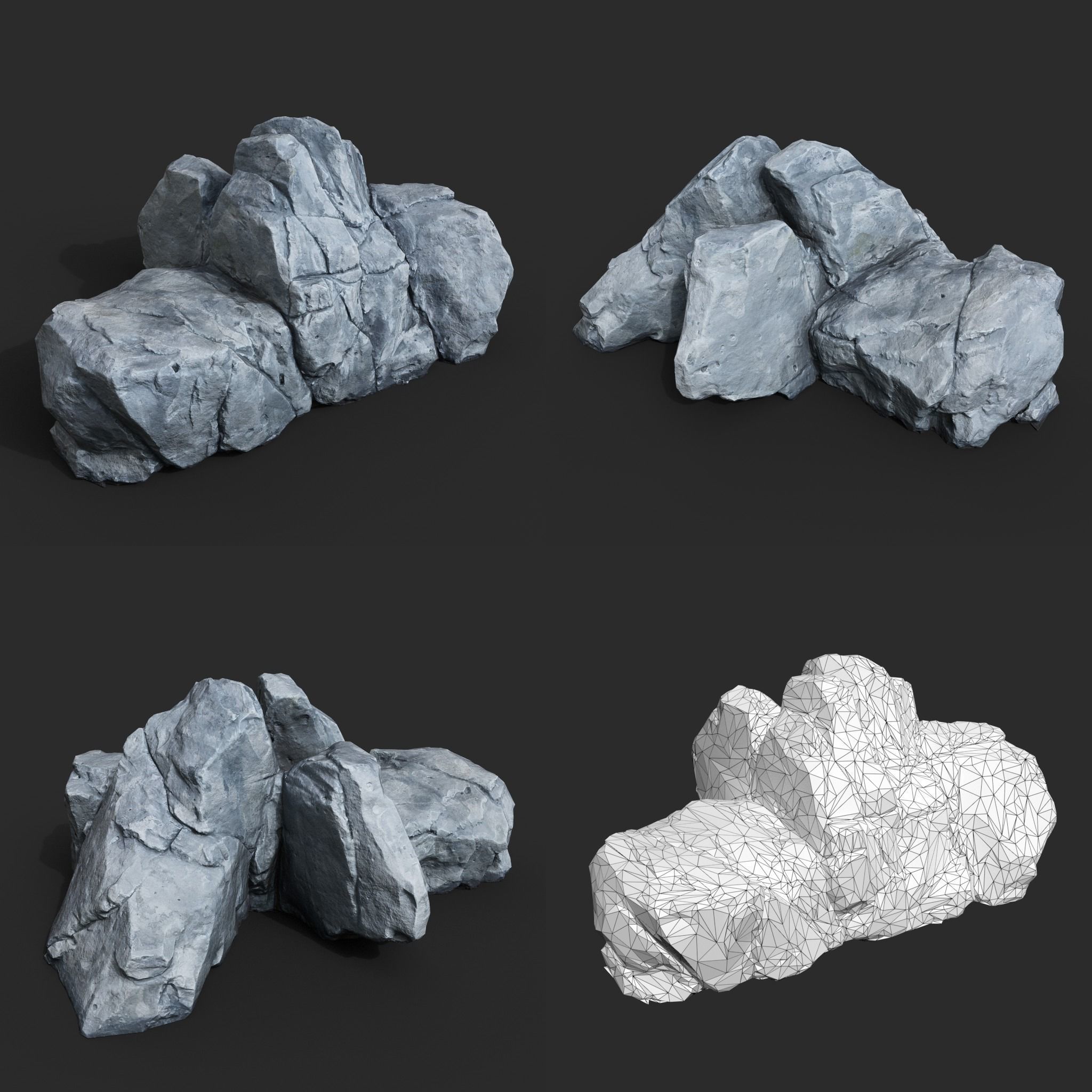 Low Poly Base Gray Rock 230209 - Ultra HD 16K Texture Low-poly 3D model_10