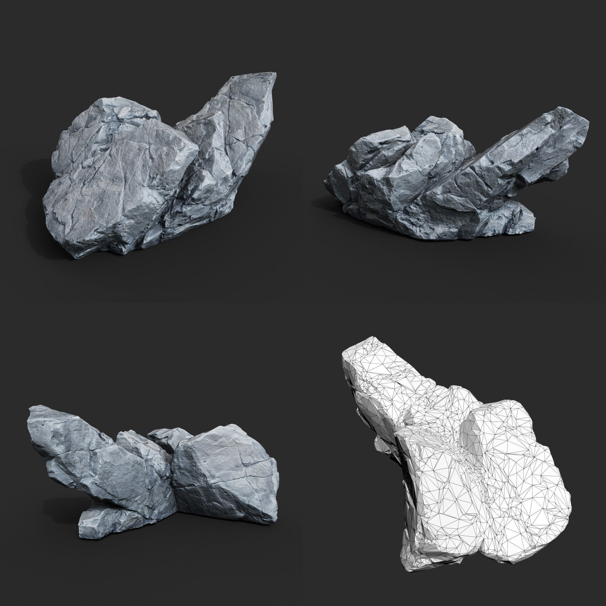 Low Poly Base Gray Rock 230209 - Ultra HD 16K Texture Low-poly 3D model_16