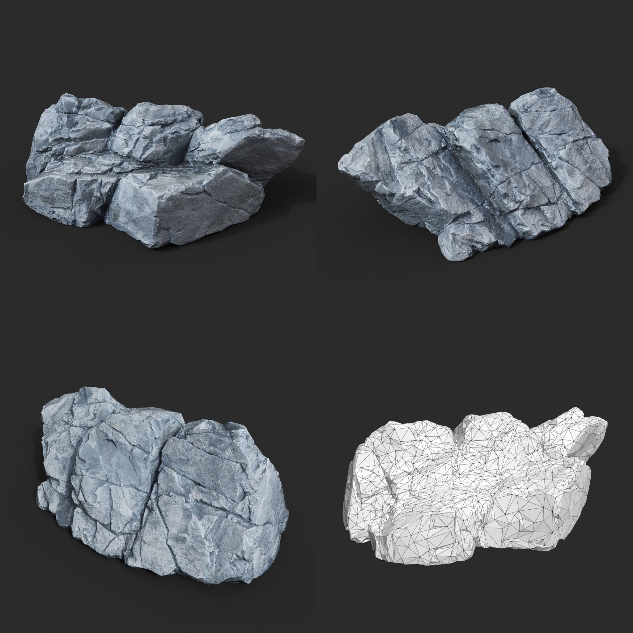 Low Poly Base Gray Rock 230209 - Ultra HD 16K Texture Low-poly 3D model_6