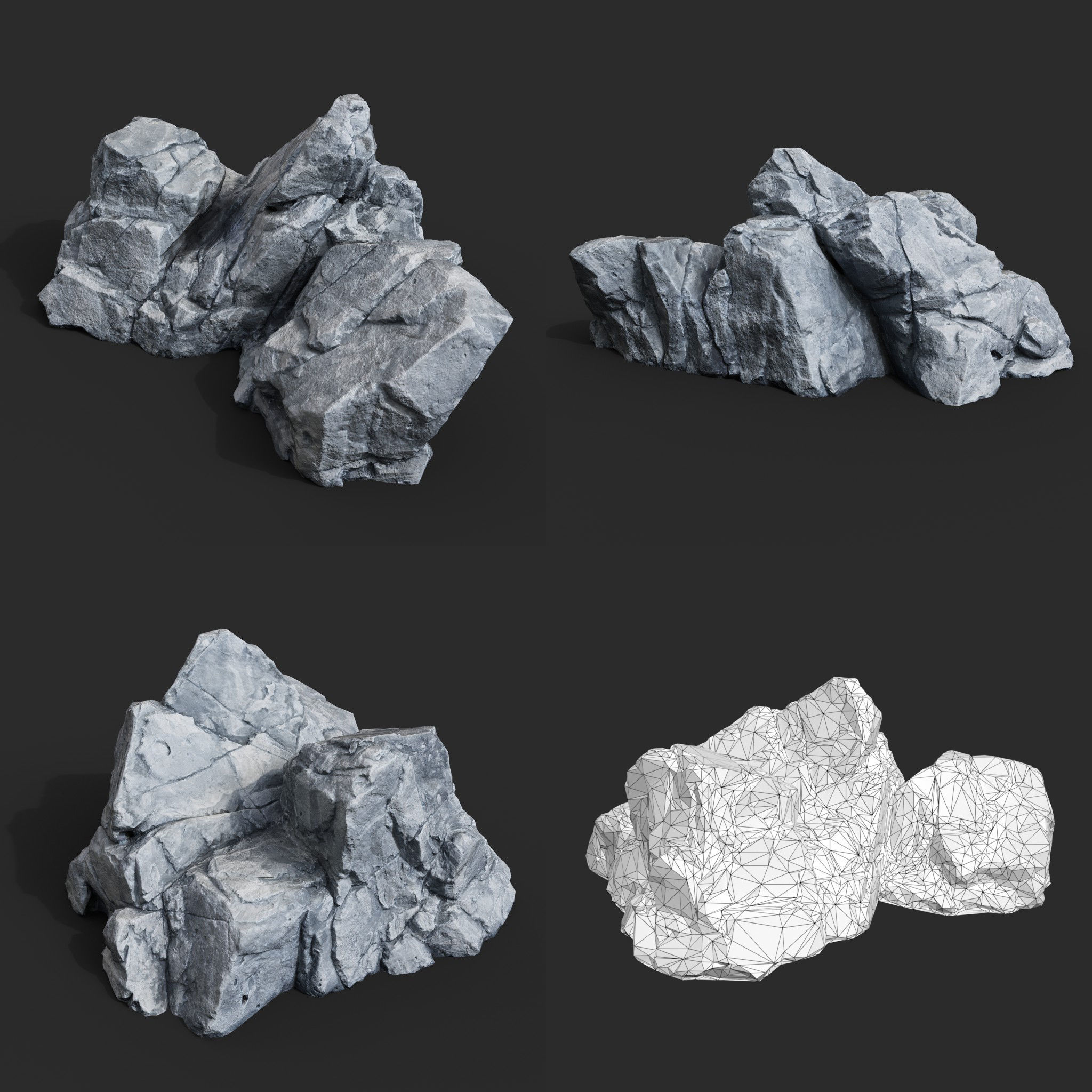Low Poly Base Gray Rock 230209 - Ultra HD 16K Texture Low-poly 3D model_2