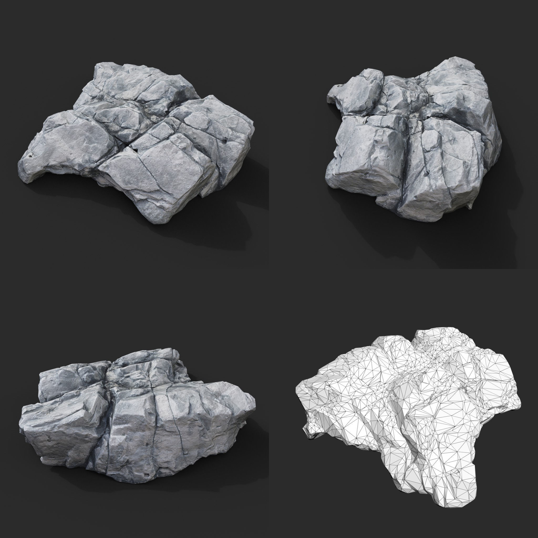 Low Poly Base Gray Rock 230209 - Ultra HD 16K Texture Low-poly 3D model_4