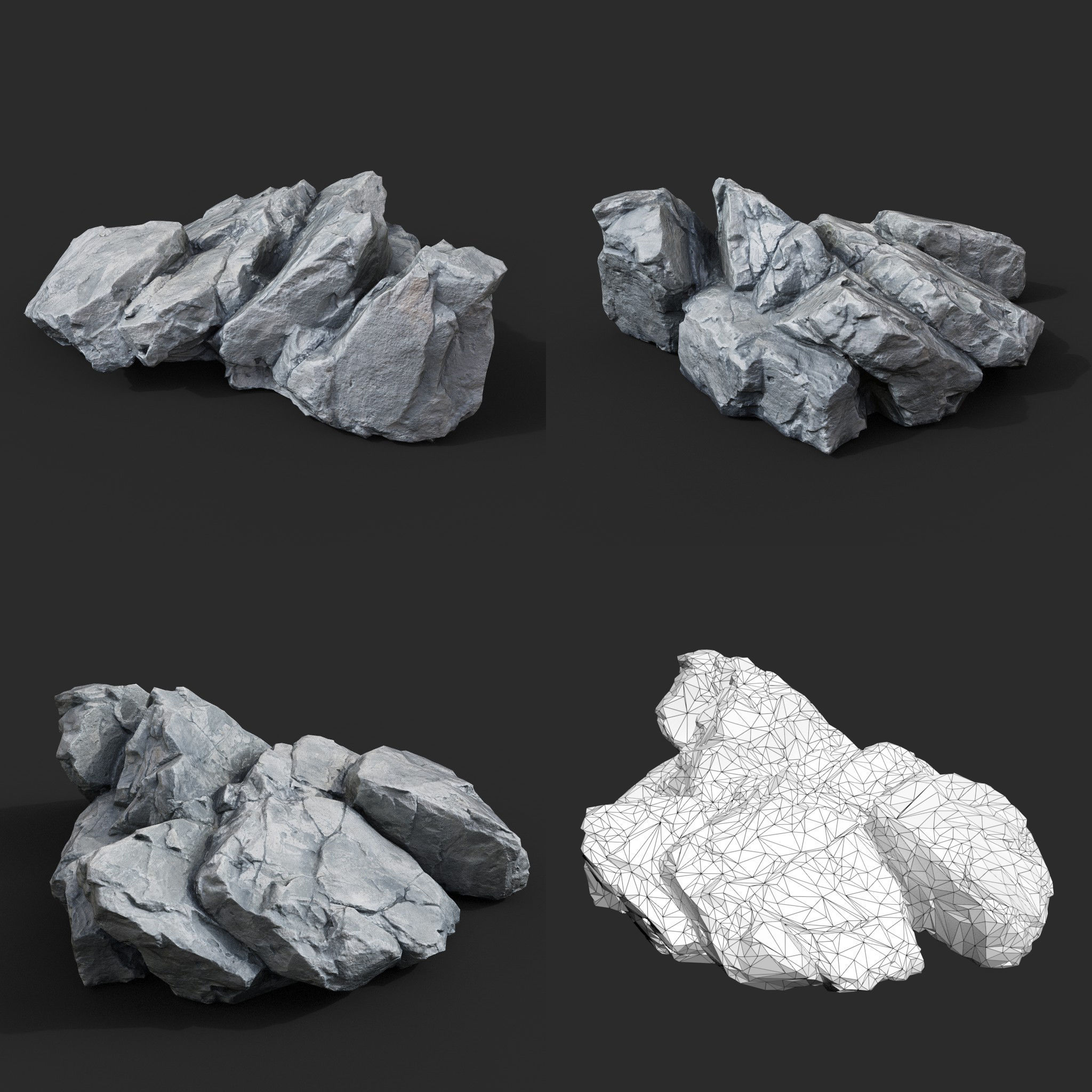 Low Poly Base Gray Rock 230209 - Ultra HD 16K Texture Low-poly 3D model_12