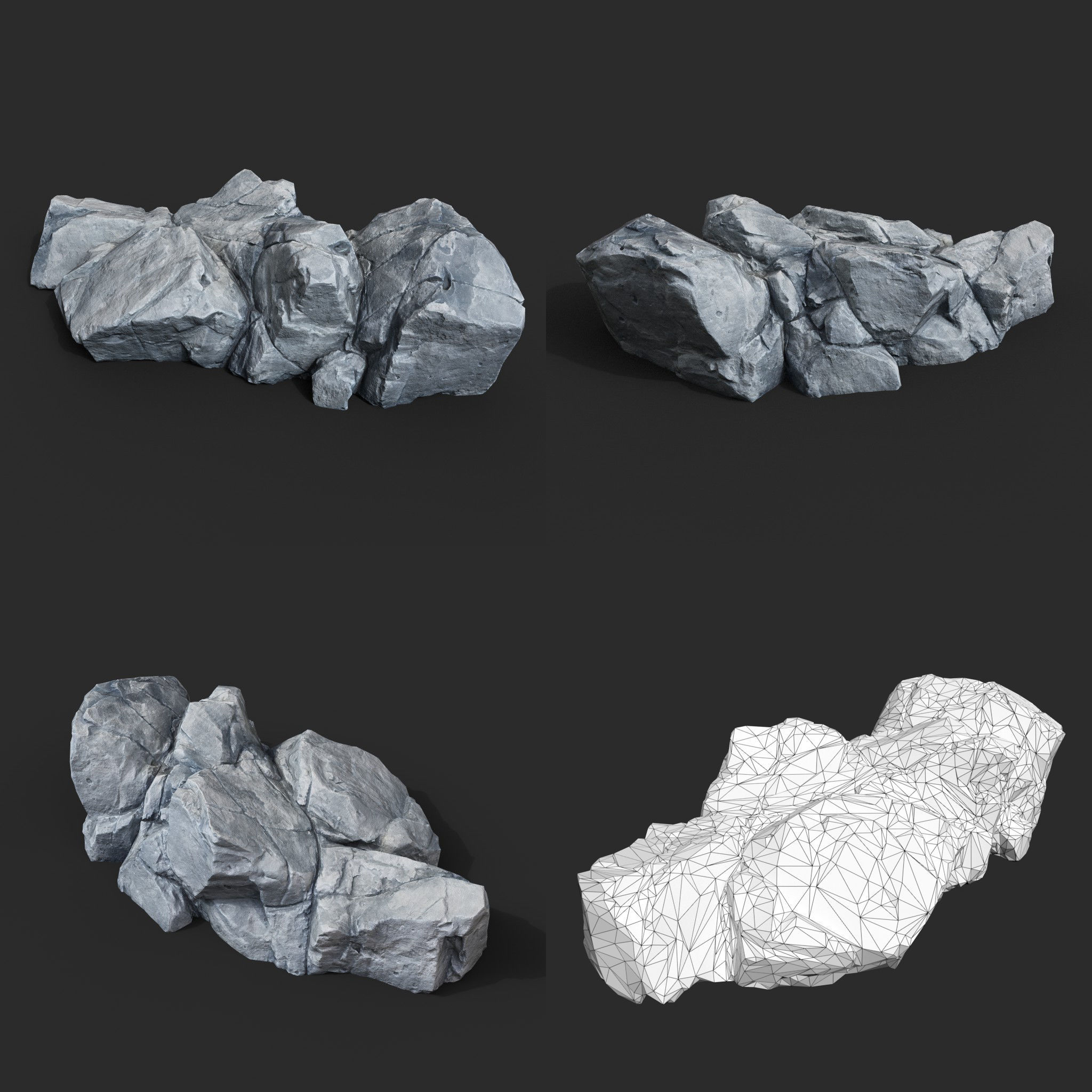 Low Poly Base Gray Rock 230209 - Ultra HD 16K Texture Low-poly 3D model_8