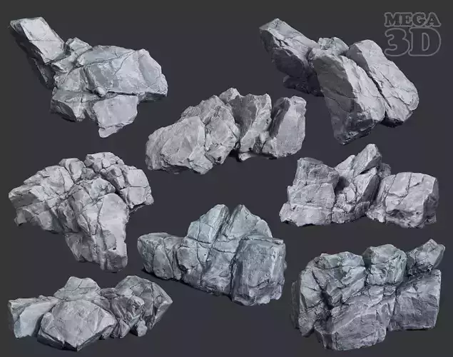 Low Poly Base Gray Rock 230209 - Ultra HD 16K Texture