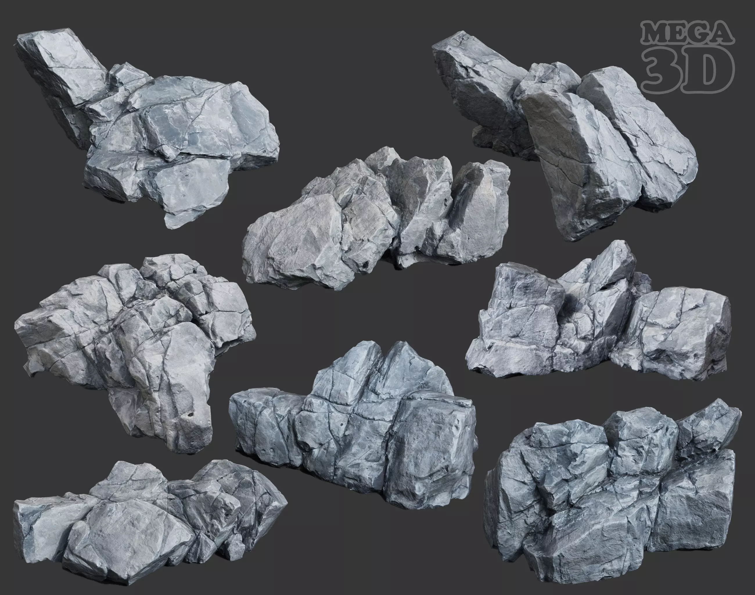 Low Poly Base Gray Rock 230209 - Ultra HD 16K Texture Low-poly 3D model_0