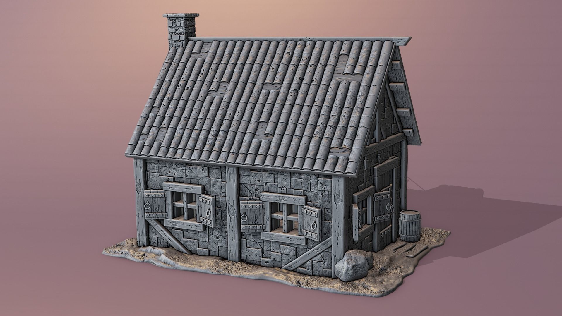 Medieval house 3D print model_1