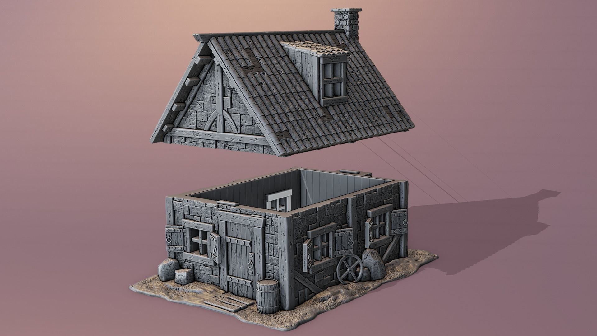 Medieval house 3D print model_3