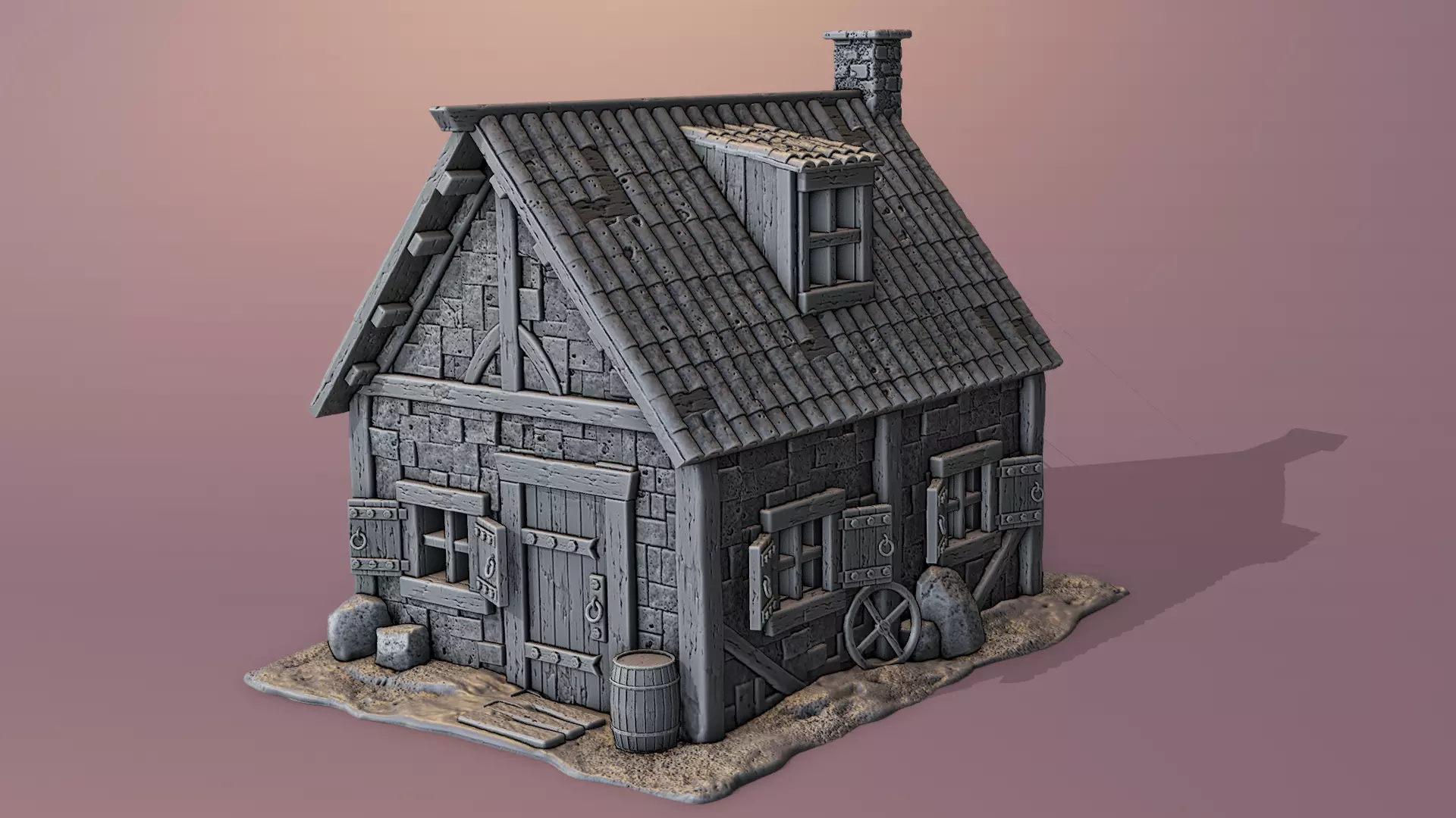 Medieval house 3D print model_0