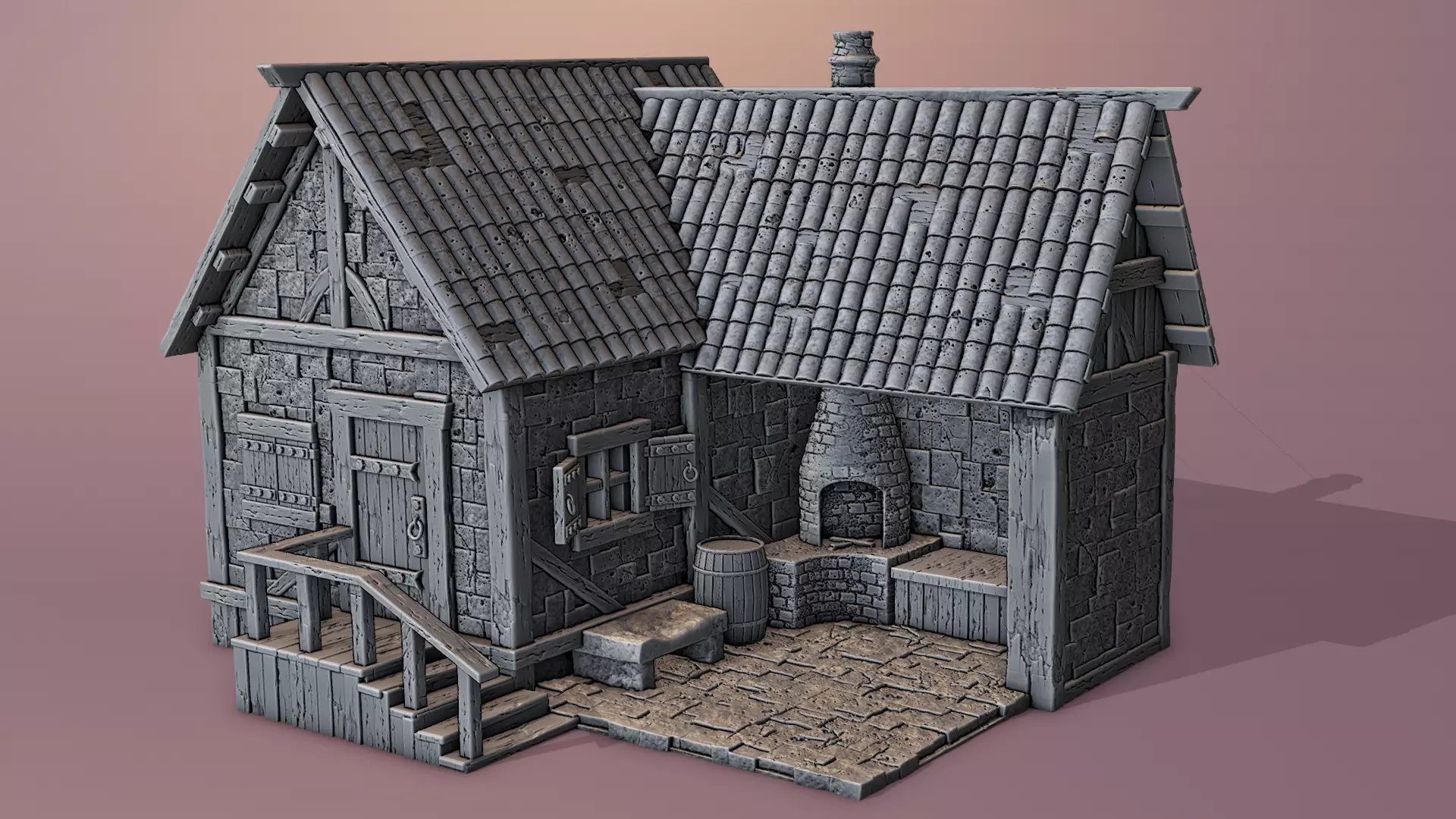 Medieval house 3D print model_0